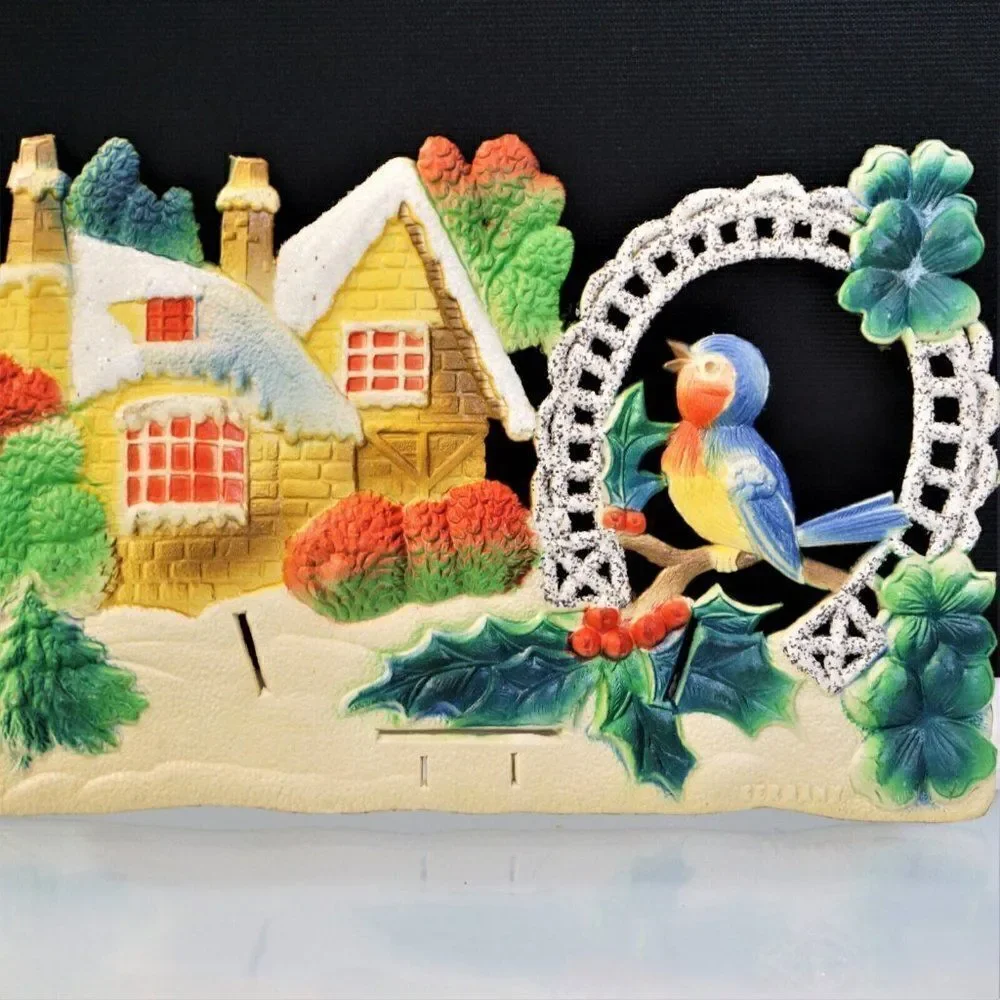 Good Luck Sign Vintage 1950s German Die Cut Wall Art Holiday Gift